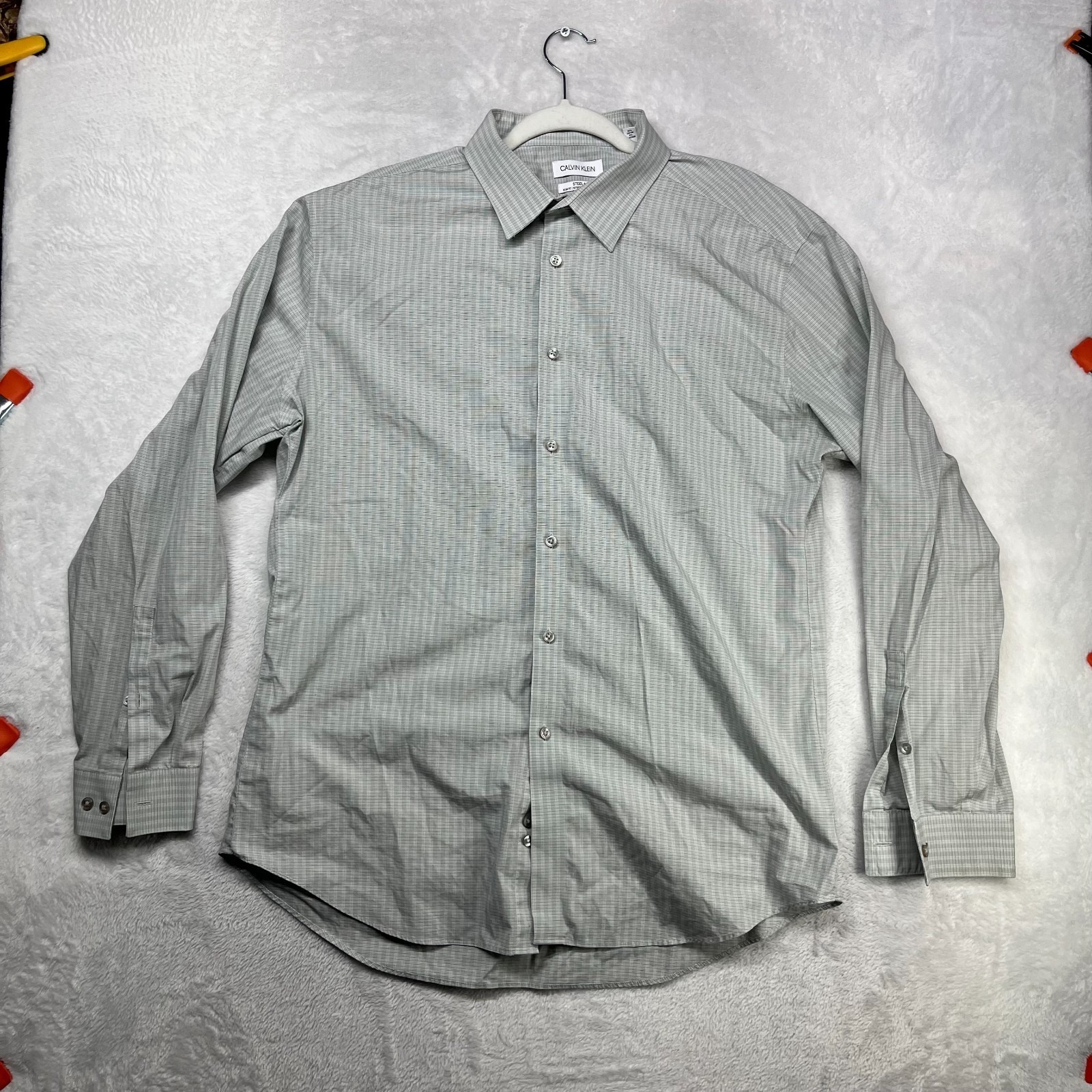 Calvin Klein Steel Slim Fit Non Iron Dress Shirt Mens Gray Check 18 34/35 2xl